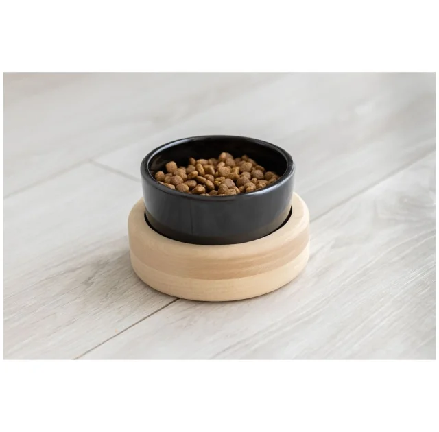Миска PetJoy для собак та котів, на підставці, біло-чорна, 0.25 л, 13×13×7 см