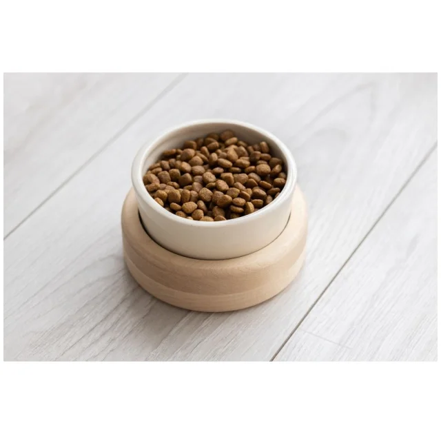 Миска PetJoy для собак та котів, на підставці, біло-бежева, 0.25 л, 13×13×7 см