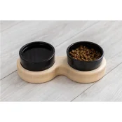 Миски PetJoy для собак та котів, на підставці, біло-чорні, 2×0.25 л, 27×13×7 см