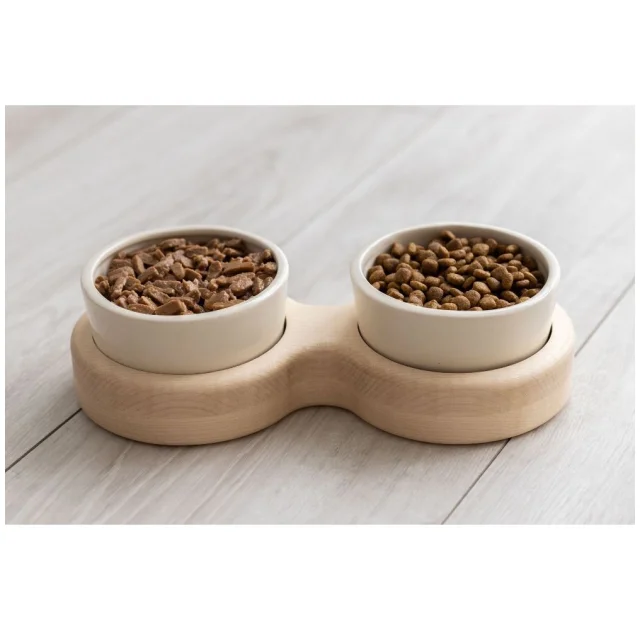 Миски PetJoy для собак та котів, на підставці, біло-бежеві, 2×0.25 л, 27×13×7 см