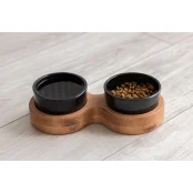 Миски PetJoy для собак та котів, на підставці, коричнево-чорні, 2×0.25 л, 27×13×7 см