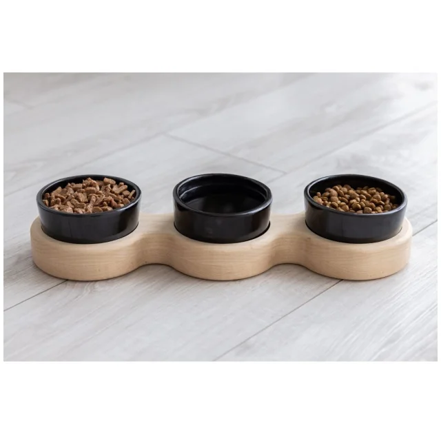 Миски PetJoy для собак та котів, на підставці, біло-чорні, 3×0.25 л, 43×13×7 см