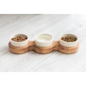 Миски PetJoy для собак та котів, на підставці, коричнево-бежеві, 3×0.25 л, 43×13×7 см