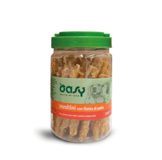 Ласощі Oasy Dog Dry Jerky Rawhide Twisted Stick для собак усіх вікових груп та порід, курка, 350 г