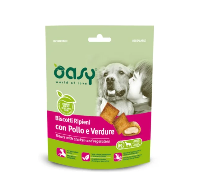 Ласощі Oasy Dog Treats для дорослих собак, курка та овочі, 80 г