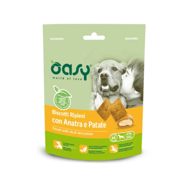 Ласощі Oasy Dog Treats для дорослих собак, качка та картопля, 80 г