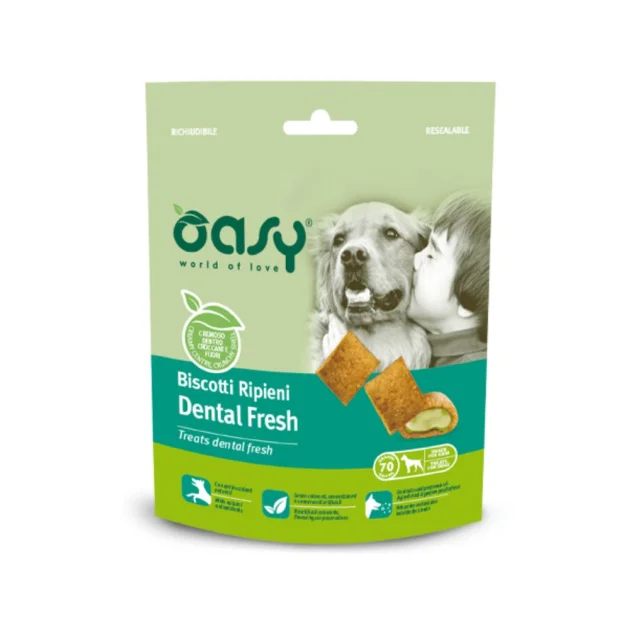 Ласощі Oasy Dog Treats Dental Fresh для дорослих собак, догляд за зубами,  курка, 70 г