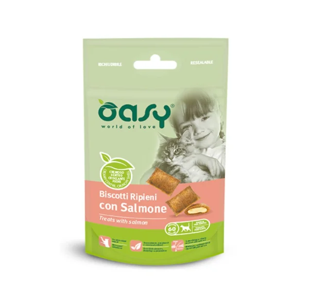 Лакомство Oasy Cat Treats для кошек всех возрастов, лосось, 60 г