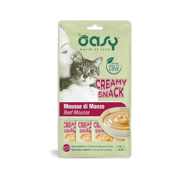 Лакомство Oasy Cat Сreamy для кошек всех возрастов, говядина, 4 × 15 г