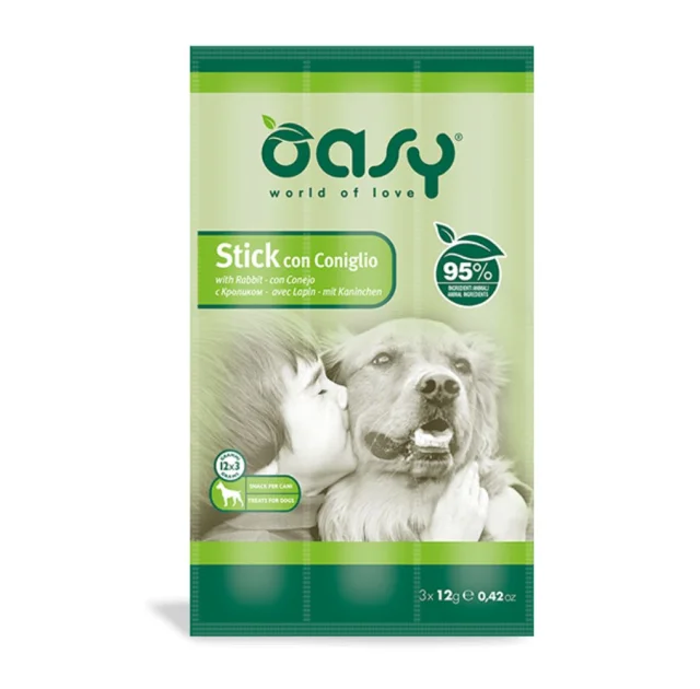 Ласощі Oasy Dog Stick для собак усіх вікових груп та порід, кролик, 3 × 12 г