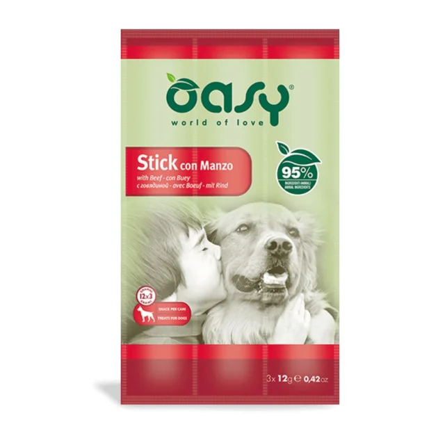 Ласощі Oasy Dog Stick для собак усіх вікових груп та порід, яловичина, 3 × 12 г