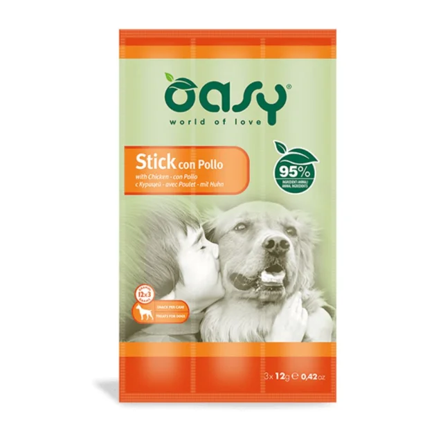 Ласощі Oasy Dog Stick для собак усіх вікових груп та порід, курка, 3 × 12 г