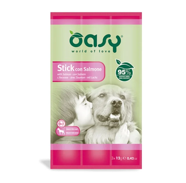 Ласощі Oasy Dog Stick для собак усіх вікових груп та порід, лосось, 3 × 12 г
