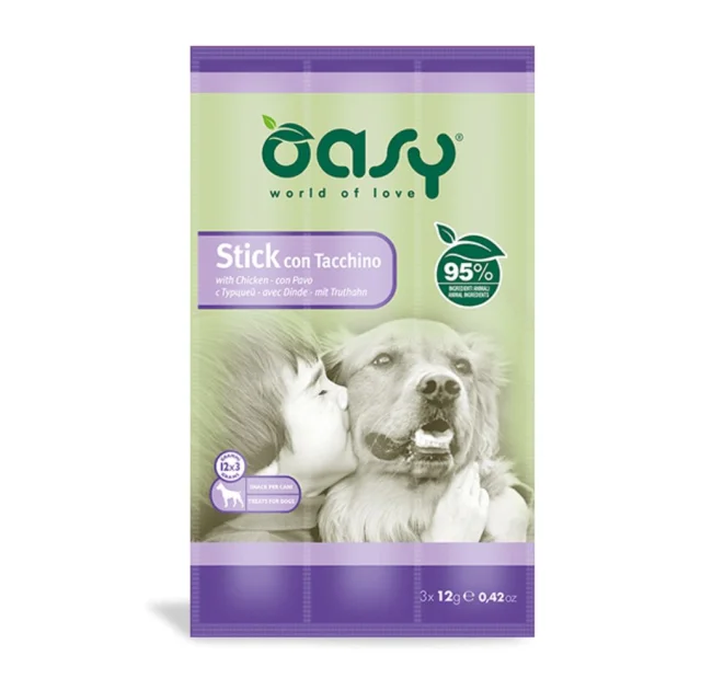 Ласощі Oasy Dog Stick для собак усіх вікових груп та порід, індичка, 3 × 12 г
