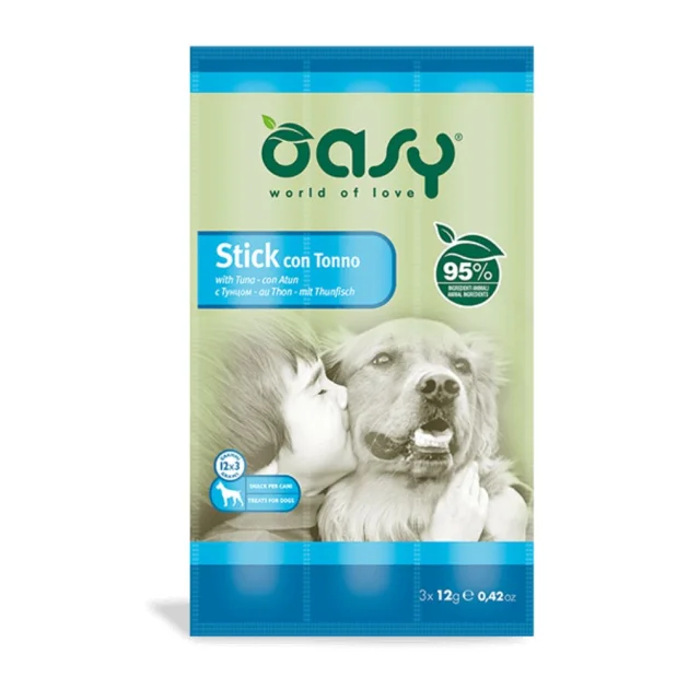 Ласощі Oasy Dog Stick для собак усіх вікових груп та порід, тунець, 3 × 12 г
