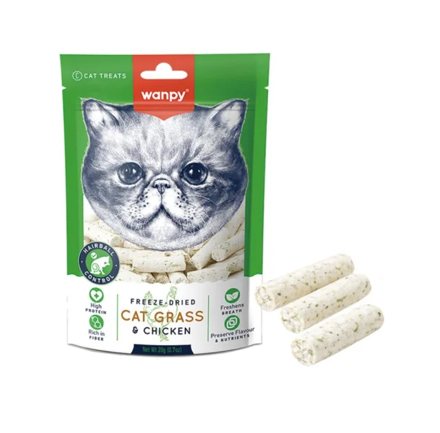 Ласощі Wanpy Cat Grass & Chicken для котів, котяча трава з куркою, 20 г