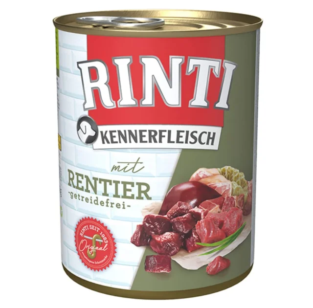 Беззерновий вологий корм Rinti Kennerfleisch mit Rentier для собак, оленина, 800 г