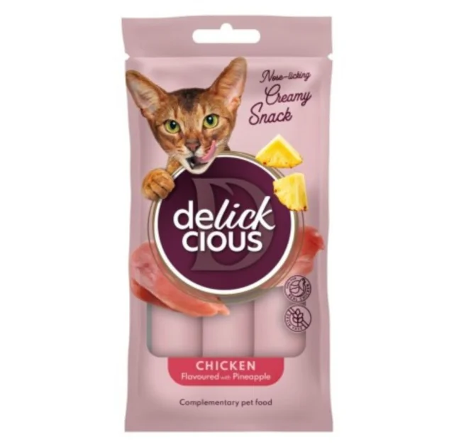 Лакомства Delickcious для кошек, кремовые с курицей и ананасом, дополнительный корм, 0.12 кг