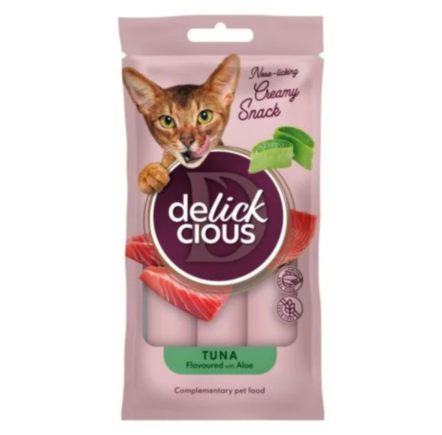 Лакомства Delickcious для кошек, кремовые с тунцом и алоэ, дополнительный корм, 0.12 кг
