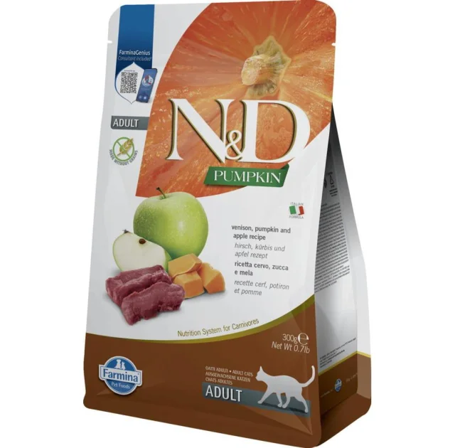 Беззерновой сухой корм Farmina N&D Pumpkin Adult для взрослых кошек с олениной, тыквой и яблоком, 300 г