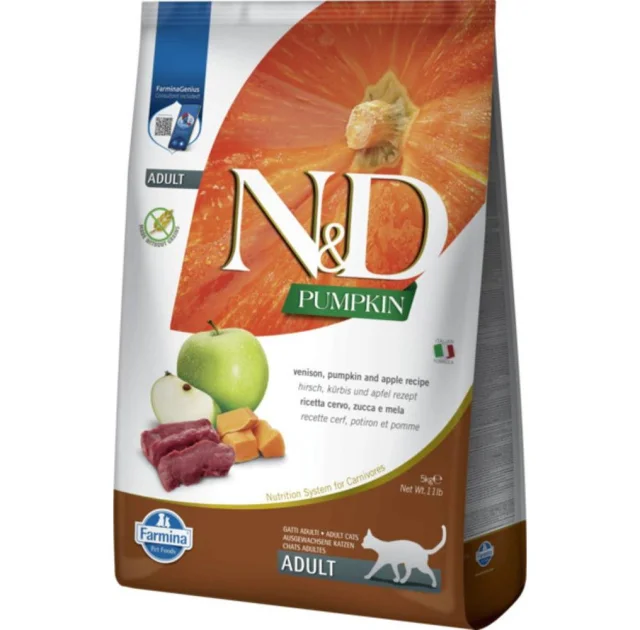 Беззерновой сухой корм Farmina N&D Pumpkin Adult для взрослых кошек с олениной, тыквой и яблоком, 5 кг