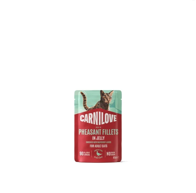 Вологий корм Carnilove Jelly Pheasant with Raspberry Leaves для котів, фазан і листя малини, в желе, 85 г