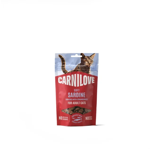Ласощі Carnilove Soft Snack Sardine with Strawberry для котів, м'які, сардина та полуниця, 50 г