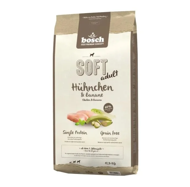 Напіввологий корм Bosch Soft Adult Chicken & Banana для дорослих собак, курка з бананом, 12.5 кг