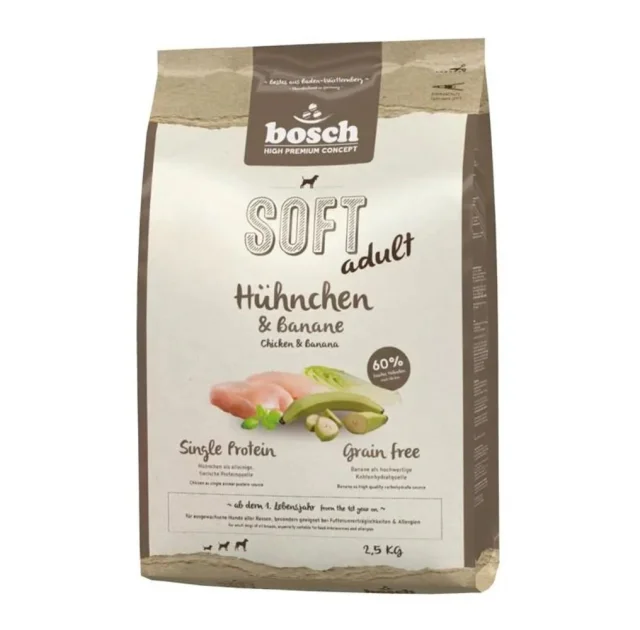 Напіввологий корм Bosch Soft Adult Chicken & Banana для дорослих собак, курка з бананом, 2.5 кг