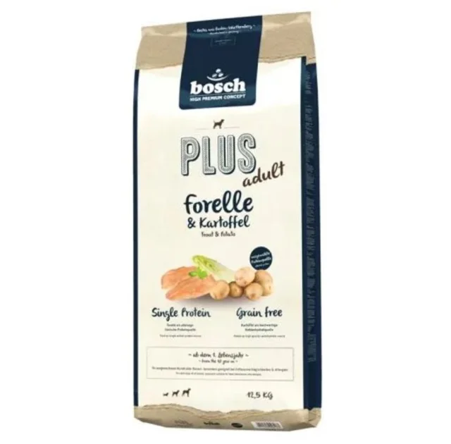 Сухий корм Bosch Plus Adult Trout & Potato для дорослих собак, форель з картоплею, 12.5 кг