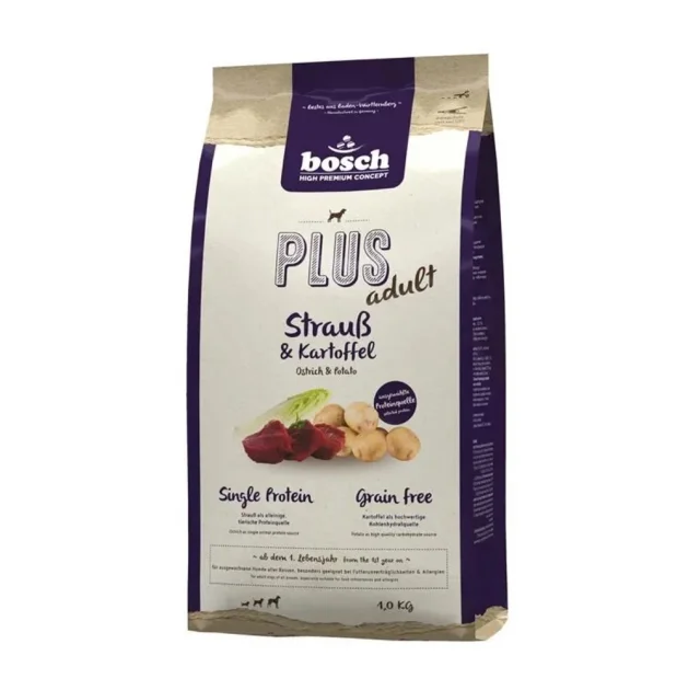 Сухий корм Bosch Plus Adult Ostrich & Potato для дорослих собак, страус з картоплею, 1 кг
