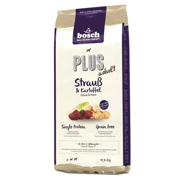Сухий корм Bosch Plus Adult Ostrich & Potato для дорослих собак, страус з картоплею, 12.5 кг