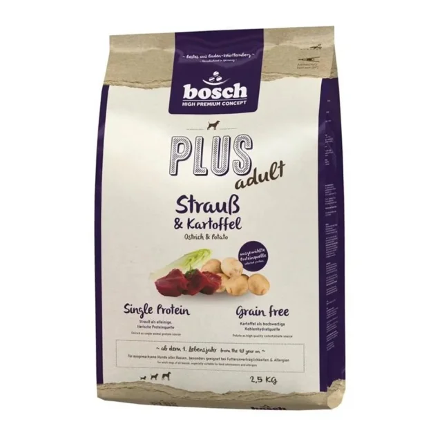 Сухий корм Bosch Plus Adult Ostrich & Potato для дорослих собак, страус з картоплею, 2.5 кг