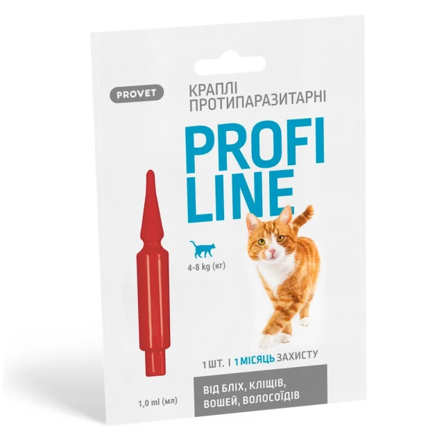 Краплі Provet Profiline для котів вагою від 4 до 8 кг, інсектоакарицид, 1 піпетка по 1 мл