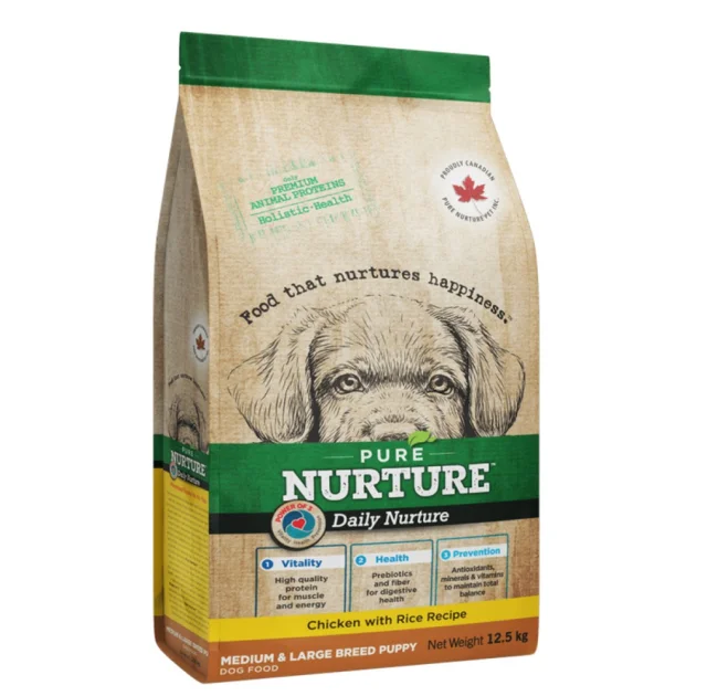 Сухой корм Pure Nurture Daily Power of 3 Chicken with Rice Puppies Medium & Large Breed для щенков средних и крупных пород, с курицей и рисом, 12.5 кг