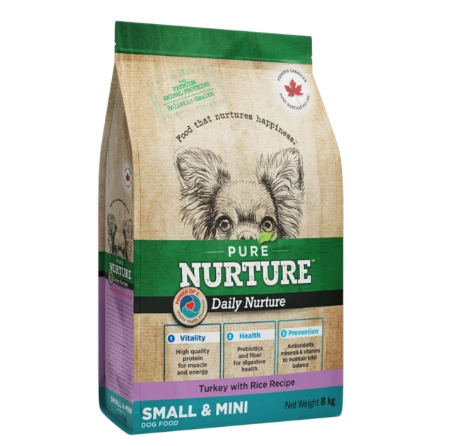 Сухой корм Pure Nurture Daily Power of 3 Turkey with Rice Small & Mini Adult для взрослых собак мелких и миниатюрных пород, с индейкой и рисом, 8 кг