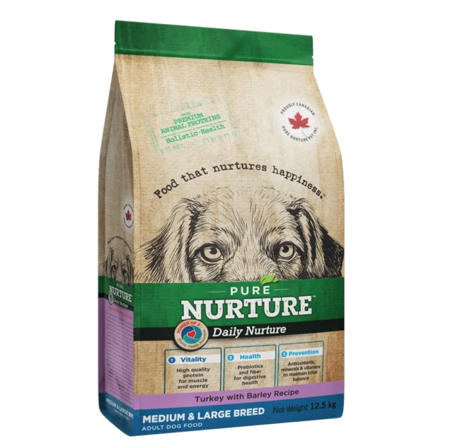 Сухой корм Pure Nurture Daily Power of 3 Turkey with Barley Medium & Large Adult для взрослых собак средних и крупных пород, с индейкой и ячменем, 12.5 кг