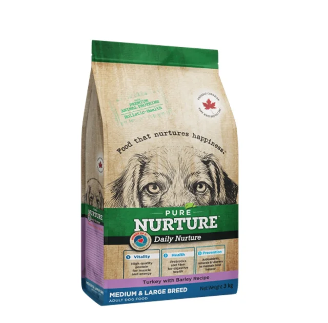 Сухой корм Pure Nurture Daily Power of 3 Turkey with Barley Medium & Large Adult для взрослых собак средних и крупных пород, с индейкой и ячменем, 3 кг