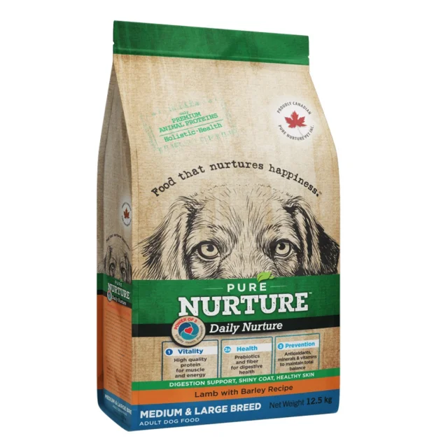 Сухой корм Pure Nurture Daily Power of 3 Lamb with Barley Medium & Large Adult для взрослых собак средних и крупных пород, с ягненком и ячменем, 12.5 кг