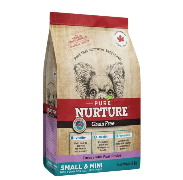 Сухой корм Pure Nurture Grain Free Power of 3 Turkey with Peas Small & Mini Adult для собак мелких и миниатюрных пород всех стадий жизни, с индейкой и горохом, 8 кг