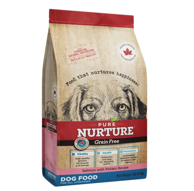 Сухой корм Pure Nurture Grain Free Power of 3 Salmon with Potato All Lifestages Dog для собак всех стадий жизни, с лососем и картофелем, 12.5 кг
