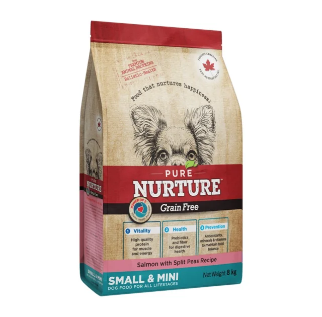 Сухой корм Pure Nurture Grain Free Power of 3 Salmon with Split Peas Small & Mini Adult для собак мелких и миниатюрных пород всех стадий жизни, с лососем и колотым горохом, 8 кг