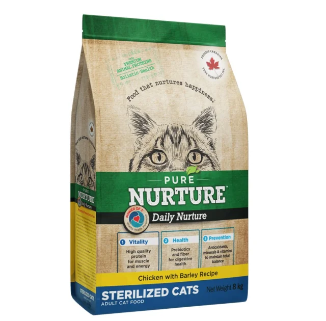 Сухий корм Pure Nurture Daily Power of 3 Chicken with Barley Sterilized Cats для стерилізованих дорослих котів, з куркою та ячменем, 8 кг
