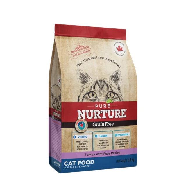 Сухий корм Pure Nurture Grain Free Power of 3 Turkey with Peas All Lifestages Cats для котів на всіх стадіях життя, з індичкою та горохом, 1.5 кг