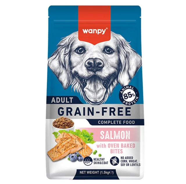 Беззерновой сухой корм Wanpy Adult Dog Grain Free Salmon для взрослых собак, лосось, 1,5 кг
