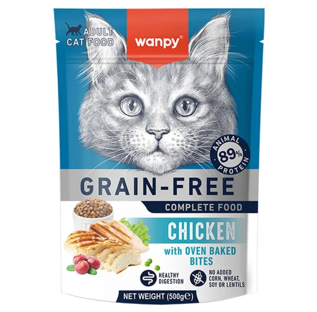 Беззерновой сухой корм Wanpy Adult Cat Grain Free Chicken для взрослых кошек, курица, 500 г