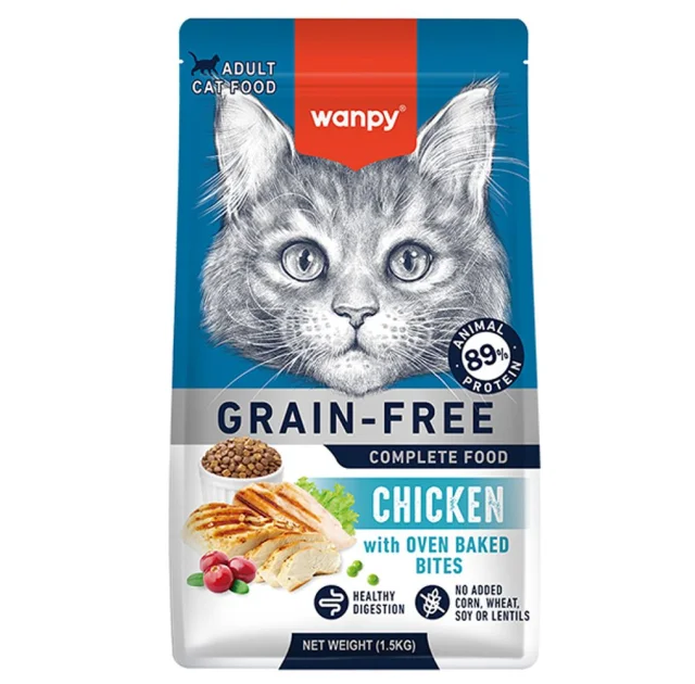 Беззерновой сухой корм Wanpy Adult Cat Grain Free Chicken для взрослых кошек, курица, 1.5 кг