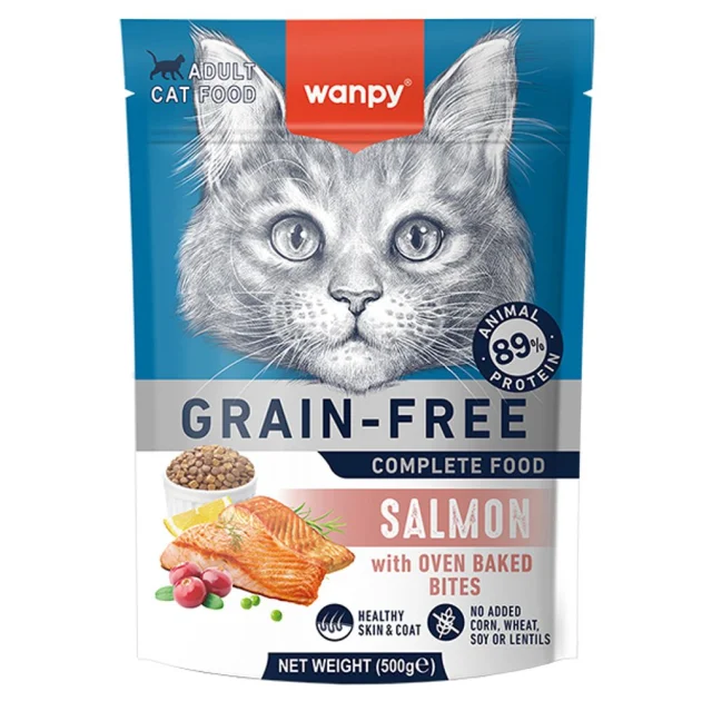 Беззерновой сухой корм Wanpy Adult Cat Grain Free Salmon для взрослых кошек, лосось, 500 г