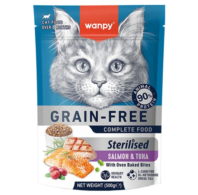 Беззерновой сухой корм Wanpy Sterilized Cat Grain Free Salmon & Tuna для стерилизованных кошек, лосось с тунцом, 500 г