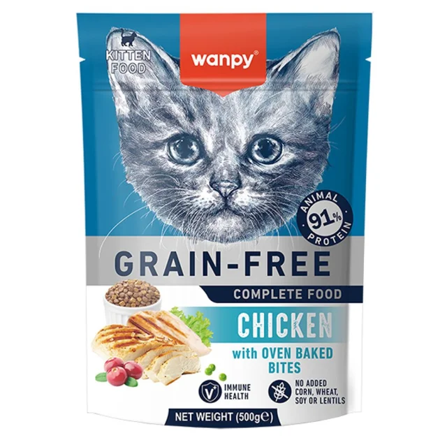 Беззерновой сухой корм Wanpy Kitten Grain Free Chicken для котят, с курицей, 500 г